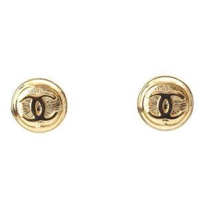 Chanel I25A Round Coco Mark Earrings Binaural Accessories Abf868 Gold